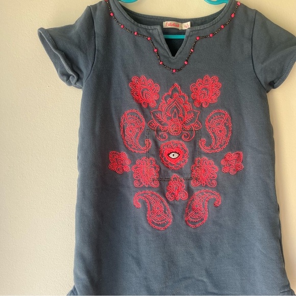 🌼 5/$25 Billieblush Girls Embroidered Beaded Knit Dress Blue Pink Paisley Size 4 - Picture 6 of 14